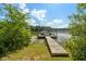 Private dock offering access to a tranquil lake surrounded by trees at 4446 Lakeridge Dr, Indianapolis, IN 46234