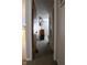 Hallway featuring a TV mounted on the wall with neutral carpet and warm-toned walls at 6524 Amick Way, Indianapolis, IN 46268