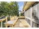 Spacious backyard deck with benches and partial view of the home's exterior and a clear blue sky at 8753 Champions Dr, Indianapolis, IN 46256