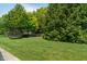 Grassy backyard with mature trees featuring a trampoline and soccer goal at 8904 Carnation Dr, Noblesville, IN 46060