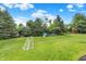 Large backyard features a play set, playground and a manicured lawn at 9653 Cypress Way, Carmel, IN 46032