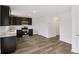 Spacious kitchen with stainless steel appliances, dark cabinetry, and wood-look flooring at 10416 Crystal Coop Ln, Indianapolis, IN 46235