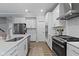 Contemporary kitchen featuring stainless steel appliances, white cabinets, and a functional layout at 15546 Senita Ln, Fishers, IN 46037