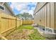 New wooden fence in backyard with grass and window wells at 1555 N Dearborn St, Indianapolis, IN 46201