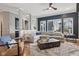 Open-concept living room with hardwood floors, large windows, and a stylish sectional sofa at 2105 Granville Dr, Westfield, IN 46074