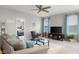 Inviting living room with comfortable seating, natural light, and a view into the bedroom at 2421 Creek Bank Dr, Columbus, IN 47201