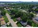Neighborhood aerial view with tree lined street and view of city skyline at 2610 Caroline Ave, Indianapolis, IN 46218