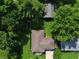 An aerial view of a single-story house with mature trees and green lawn at 2610 Caroline Ave, Indianapolis, IN 46218