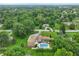 Aerial view showcasing a swimming pool and lush green neighborhood with tree coverage at 3707 E Wilson Dr, Mooresville, IN 46158