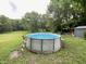 An above ground pool surrounded by lush green grass, creating a relaxing backyard oasis at 403 N College Ave, Greencastle, IN 46135