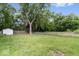 Expansive backyard features a mature shade tree, storage shed and chain link fence at 4310 Crittenden Ave, Indianapolis, IN 46205