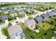 An aerial view of a community featuring well-maintained homes, backyard patios, and mature trees at 6471 W Clearview Dr, McCordsville, IN 46055