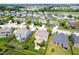 An aerial view showcases a Gathering-friendly neighborhood with homes, a pond, and landscaped yards at 6471 W Clearview Dr, McCordsville, IN 46055