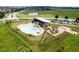 Aerial view showcasing a community pool, playground, and recreation area at 6471 W Clearview Dr, McCordsville, IN 46055