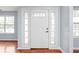 Bright foyer featuring a white front door with sidelights and hardwood flooring at 6955 Long Run Dr, Indianapolis, IN 46268