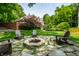 Cozy backyard featuring an inviting stone firepit circled with chairs for outdoor gatherings at 7341 Washington Blvd, Indianapolis, IN 46240