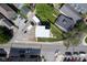 Aerial view of the home, showcasing its yard, parking, and surrounding neighborhood at 806 Shelby St, Indianapolis, IN 46203