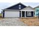 Charming, newly constructed, navy home with a white garage door, set in a landscaped yard and eye-catching curb appeal at 1175 Mcbride St, Greenfield, IN 46140