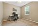 Bedroom featuring neutral walls, carpet flooring, a window, and a desk with an office chair at 19489 Prairie Crossing Dr, Noblesville, IN 46062