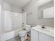 A bathroom with a shower-tub combo, toilet, sink and cabinet at 2524 E 17Th St, Indianapolis, IN 46218