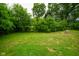 View of the home's grassy backyard featuring mature trees and a tree stump at 410 Plum St, Frankton, IN 46044