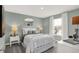 Stylish bedroom with gray walls, white bedding, bright natural light, and decorative wall mirror at 6448 Schad Dr, Noblesville, IN 46062