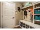 Organized mudroom with built-in storage, a bench, and a convenient shoe rack near the entrance at 6771 Woodcliff Cir, Zionsville, IN 46077