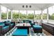 Cozy screened porch showcasing outdoor furniture, area rug, and tranquil views at 6771 Woodcliff Cir, Zionsville, IN 46077