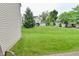 Backyard showcasing a large grassy area, mature trees, and manicured landscaping at 9477 Aberdare N Dr, Indianapolis, IN 46250