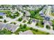 An aerial view of a neighborhood showcasing well-kept homes, lawns, and mature trees at 1163 Meadowlark Dr, Greenwood, IN 46143