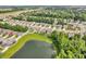 Expansive aerial view of a residential community surrounding a calm, reflective pond and verdant trees at 1181 S Aberdeen Dr, Franklin, IN 46131