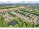 Panoramic aerial shot of a sprawling suburban neighborhood with a central pond and green landscape at 1181 S Aberdeen Dr, Franklin, IN 46131