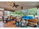 Inviting screened-in porch features wood floors, comfortable seating, and a ceiling fan at 12234 Limestone Dr, Fishers, IN 46037