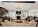 Spacious living room with fireplace, bar area, and an open layout to the dining space at 15410 Mission Hills Dr, Carmel, IN 46033