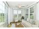 Bright sunroom with large windows, a ceiling fan, comfortable seating, and sliding door access at 15946 Marsala Dr, Fishers, IN 46037
