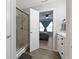 Modern bathroom with stand up shower, natural light and backyard views at 2733 Lamar Dr, Whitestown, IN 46075