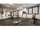 Well-equipped home gym featuring a treadmill, rowing machine, and mirrored wall for a complete workout experience at 3675 Dartmoor Way, Zionsville, IN 46077
