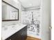 Bathroom with a sleek vanity and unique shower curtain at 4025 Main St, Anderson, IN 46013
