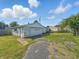 Detached garage in backyard with peeling paint and visible aging, offering potential storage at 4648 Brookville Rd, Indianapolis, IN 46201