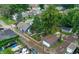 Bird's eye view of a residential neighborhood showcasing homes with manicured lawns, mature trees, and a detached garage at 517 N Alton Ave, Indianapolis, IN 46222
