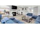 Spacious living area featuring a fireplace, stairs to the second story, and a comfortable blue sectional at 5812 Flat Hill Dr, Indianapolis, IN 46239