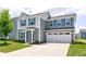 Beautiful home showcasing a two-car garage, complemented by blue shutters and modern siding for a contemporary exterior at 853 Woodbridge Way, Lebanon, IN 46052