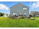 Two-story home featuring a spacious backyard with patio, outdoor seating, and lush green lawn at 8547 Winton Pl, Pendleton, IN 46064