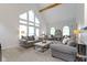 Spacious living room with large windows, vaulted ceilings, and comfortable seating arrangements at 9985 Ford Valley Ln, Zionsville, IN 46077