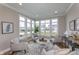 Cozy living room area with large windows, stylish seating, and natural light at 14892 Higgins Dr, Westfield, IN 46074