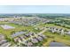 Beautiful aerial view of a suburban neighborhood featuring well-manicured lawns and a community pool and pond at 19281 Scofield Ridge Blvd, Westfield, IN 46074