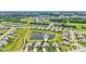 An aerial photograph of a residential community surrounding a pond, with houses having well-manicured lawns at 19281 Scofield Ridge Blvd, Westfield, IN 46074
