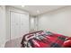 Neutral bedroom with closet, carpet and rustic themed bedding at 19281 Scofield Ridge Blvd, Westfield, IN 46074