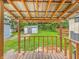 View of backyard from covered porch, showcasing a well-maintained lawn and a storage shed at 3422 Hillside Ave, Indianapolis, IN 46218