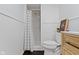 Stylish bathroom featuring a shower with subway tile and modern fixtures, offering a clean and updated look at 3841 Meridee Dr, Indianapolis, IN 46237